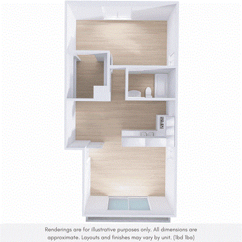 Floor plan for 1 bed, 1 bath, 850 sqft